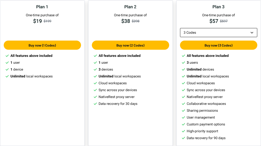 NativeRest Pricing Plan